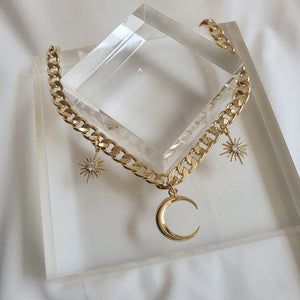 Moon and Star Bold Chain Choker - Gold (Woo!ah! Nana, Lucy Necklace)