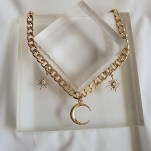 Moon and Star Bold Chain Choker - Gold (Woo!ah! Nana, Lucy Necklace)