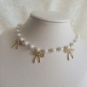 Three Ribbons Pearl Choker Necklace - Gold ver. (Kep1er Mashiro Necklace)