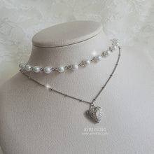 Load image into Gallery viewer, Heart Locket Layered Pearl Choker Necklace - Silver ver.