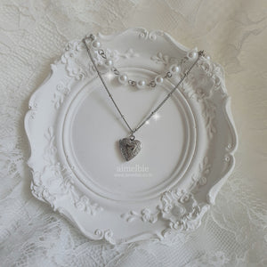 Heart Locket Layered Pearl Choker Necklace - Silver ver.