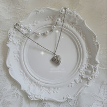 Load image into Gallery viewer, Heart Locket Layered Pearl Choker Necklace - Silver ver.