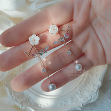 Load image into Gallery viewer, White Flower and Jewel Arc Earrings