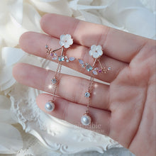 Load image into Gallery viewer, White Flower and Jewel Arc Earrings