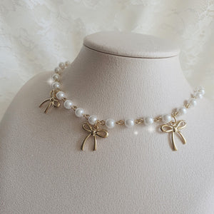 Three Ribbons Pearl Choker Necklace - Gold ver. (Kep1er Mashiro Necklace)