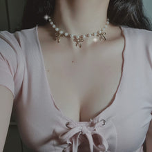 Load image into Gallery viewer, Three Ribbons Pearl Choker Necklace - Gold ver. (Kep1er Mashiro Necklace)
