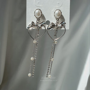 Sweet Heart Earrings (Longdrop ver.) - Silver