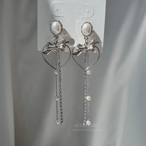 Sweet Heart Earrings (Longdrop ver.) - Silver