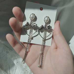 Sweet Heart Earrings (Longdrop ver.) - Silver