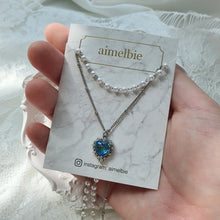 Load image into Gallery viewer, Blue Crystal Heart Layered Necklace