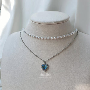 Blue Crystal Heart Layered Necklace