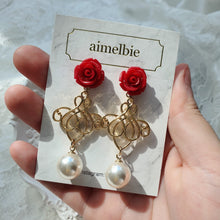 Load image into Gallery viewer, Red Rose Romance Earrings