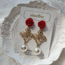 Load image into Gallery viewer, Red Rose Romance Earrings