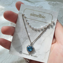 Load image into Gallery viewer, Blue Crystal Heart Layered Necklace