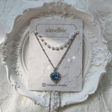 Load image into Gallery viewer, Blue Crystal Heart Layered Necklace