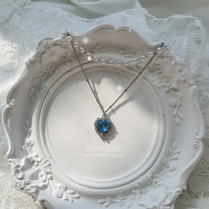 Blue Crystal Heart Layered Necklace