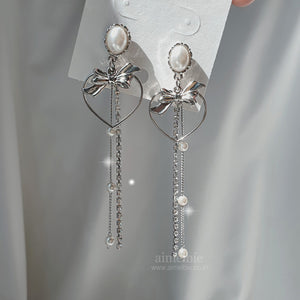 Sweet Heart Earrings (Longdrop ver.) - Silver