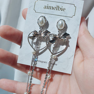 Sweet Heart Earrings (Longdrop ver.) - Silver