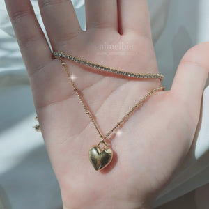 Modern Heart Layered Necklace - Gold (VIVIZ Sinb, Oh My Girl YooA, STAYC Seeun Necklace)