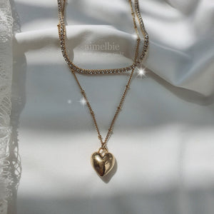 Modern Heart Layered Necklace - Gold (VIVIZ Sinb, Oh My Girl YooA, STAYC Seeun Necklace)