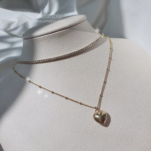 Modern Heart Layered Necklace - Gold (VIVIZ Sinb, Oh My Girl YooA, STAYC Seeun Necklace)