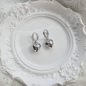 Modern Heart Huggies Earrings - Silver