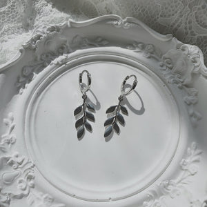 Forest Leaves Huggies Earrings - Silver