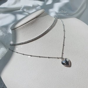Modern Heart Layered Necklace - Silver