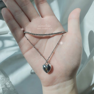 Modern Heart Layered Necklace - Silver