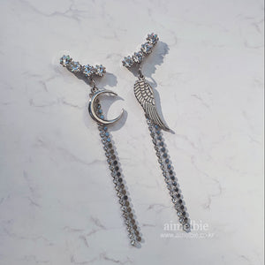 Moon Angel Earrings - Silver