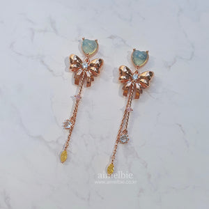 Dreamy Ribbon and Heart Earrings - Rosegold