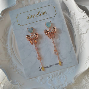 Dreamy Ribbon and Heart Earrings - Rosegold