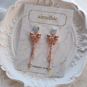 Dreamy Ribbon and Heart Earrings - Rosegold