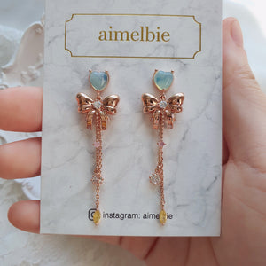 Dreamy Ribbon and Heart Earrings - Rosegold