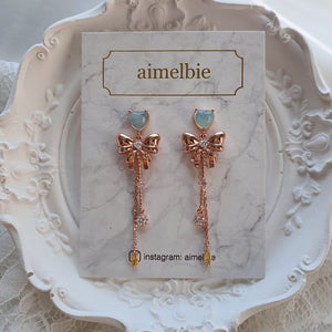 Dreamy Ribbon and Heart Earrings - Rosegold