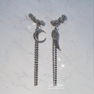 Moon Angel Earrings - Silver