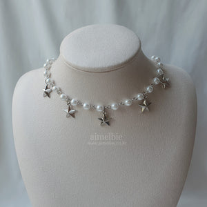 [Woo!ah! Nana, FIFTY FIFTY Sio, Kep1er Chaehyun Necklace] Starry Pearl Choker Necklace - Silver