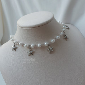 [Woo!ah! Nana, FIFTY FIFTY Sio, Kep1er Chaehyun Necklace] Starry Pearl Choker Necklace - Silver