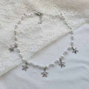 Starry Pearl Choker Necklace - Silver (Woo!ah! Nana, FIFTY FIFTY Sio, Kep1er Chaehyun Necklace)