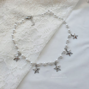 [Woo!ah! Nana, FIFTY FIFTY Sio, Kep1er Chaehyun Necklace] Starry Pearl Choker Necklace - Silver