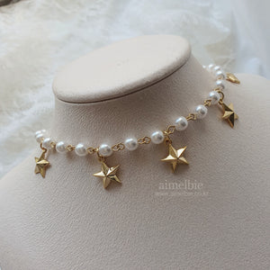 Starry Pearl Choker Necklace - Gold (Woo!ah! Minseo, Sora, Alice Chaejeong Necklace)