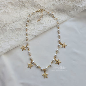 Starry Pearl Choker Necklace - Gold (Woo!ah! Minseo, Sora, Alice Chaejeong Necklace)