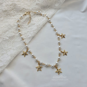 Starry Pearl Choker Necklace - Gold (Woo!ah! Minseo, Sora, Alice Chaejeong Necklace)