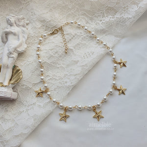 Starry Pearl Choker Necklace - Gold (Woo!ah! Minseo, Sora, Alice Chaejeong Necklace)