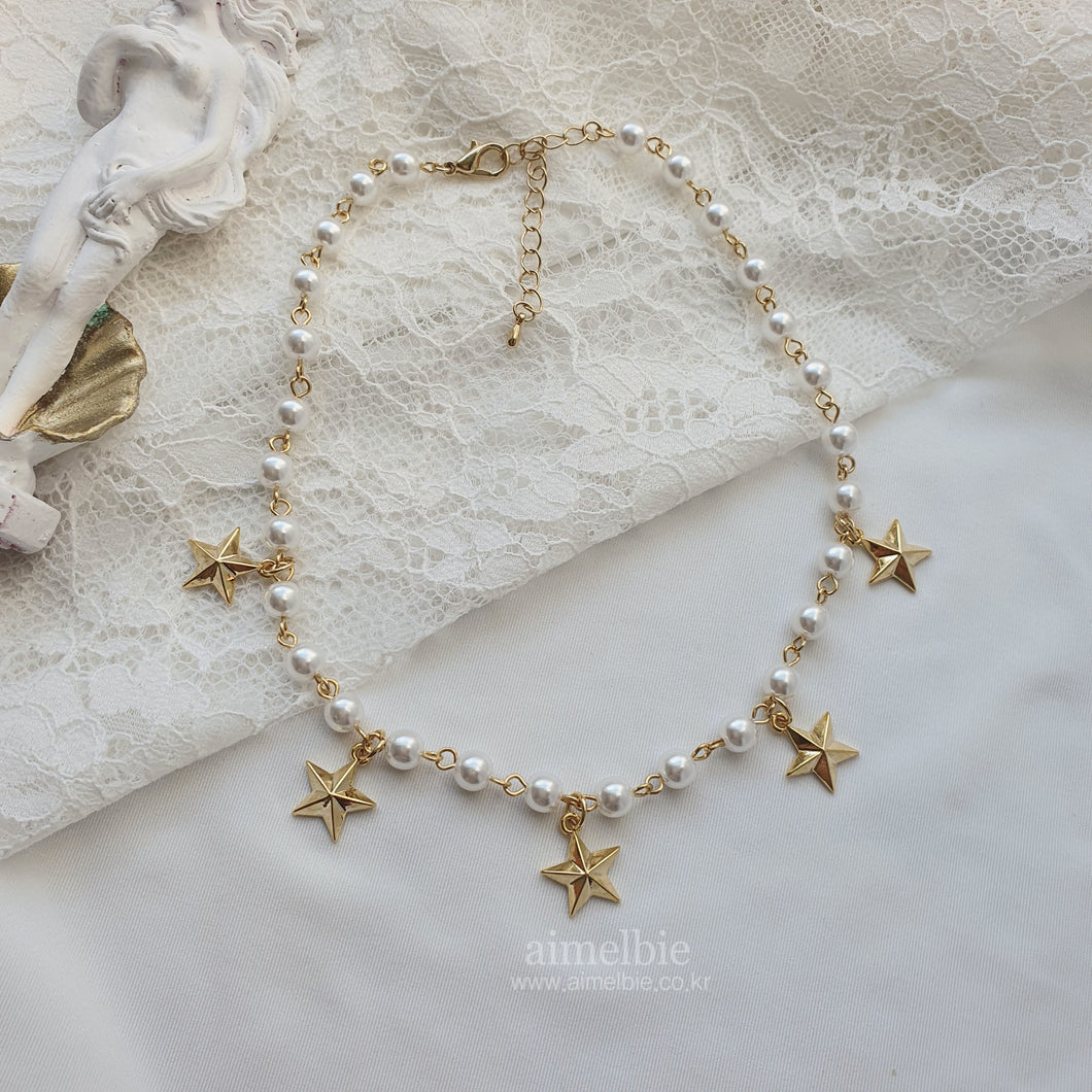 Starry Pearl Choker Necklace - Gold (Woo!ah! Minseo, Sora, Alice Chaejeong Necklace)