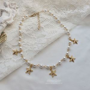 Starry Pearl Choker Necklace - Gold (Woo!ah! Minseo, Sora, Alice Chaejeong Necklace)