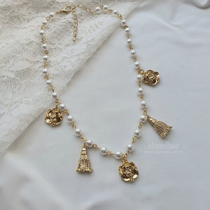 Rose and Tassel Choker Necklace - Gold