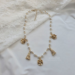 Rose and Tassel Choker Necklace - Gold