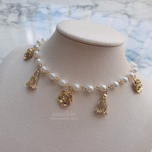 Rose and Tassel Choker Necklace - Gold