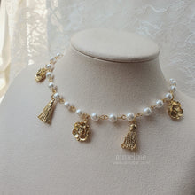 Load image into Gallery viewer, Rose and Tassel Choker Necklace - Gold